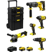 Stanley - FatMax Kit SVK501 (SFMCH900 + SFMCG400 + SFMCD711 + SFMCF800 + SFMCL020 + 2 x 4,0 Ah + Ladegerät + Caddy 3in1) von Stanley