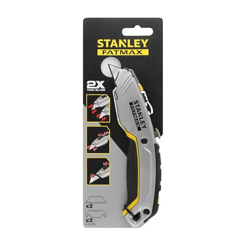 STANLEY Fatmax Arbeitsmesser + Baustellenmesser 2 in 1 Arbeitsmesser (mit einziehbarer Klinge, 180 mm Länge, vielseitige Einsatzmöglichkeiten durch zwei Klingen (Haken- und Trapezklinge) 0-10-789 von STANLEY FATMAX
