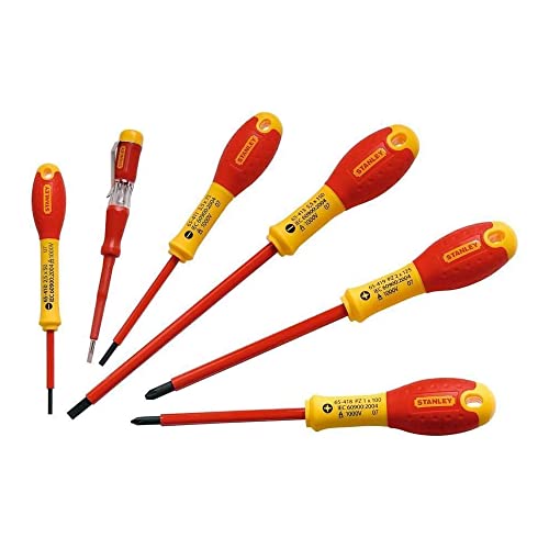 Stanley FatMax Schraubenzieher Set 6-tlg, isoliert, SL2.5/3.5/5.5;PH1/2, Spannungstester, Chrom-Vanadium Stahl, 0-65-441 von FatMax