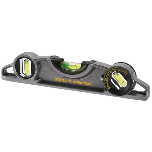 STANLEY FatMax Pro Torpedo-Wasserwaage Klein - Wasserwaage magnetisch aus Aluminium (magnetisch, 25 cm Länge, horizontale/vertikale/45°-Libelle) 0-43-609, Grau von Stanley - FatMax