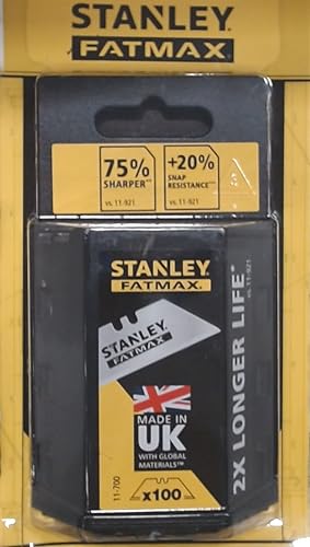 Stanley FatMax Trapezklingen (0,65 mm Klingenstärke, 100 Stück im Spender, S3-Technologie, bruchfest bis zu 35kg) 0-11-700, 1-11-700, Silber Stanley FatMax Trapezklingen (0,65 mm Klingenstärke, 100 Stück im Spender, S3-Technologie, bruchfest bis zu 35kg) 0-11-700, 1-11-700, Silber von FatMax