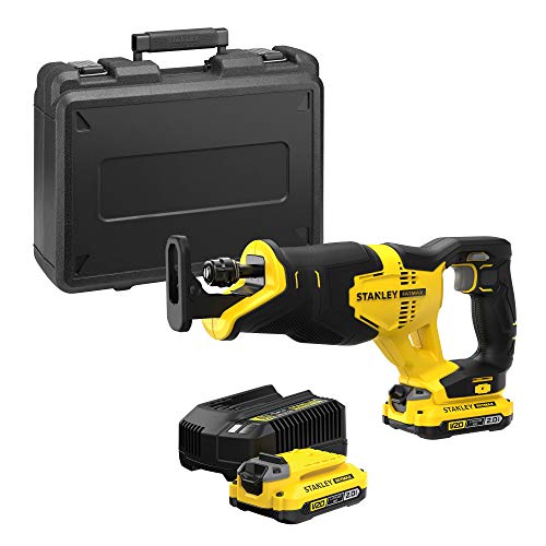 Stanley FatMax V20 Akku-Säbelsäge SFMCS310D2K (18V, 29mm Hublänge, bürstenloser Motor, variable Hubzahl, werkzeuglose Blattaufnahme, inkl. Holz-Sägeblatt, 2x Akkus, Ladegerät + Koffer) von Stanley