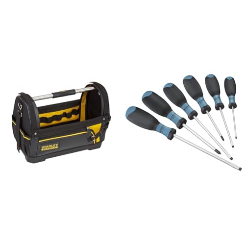 Stanley FatMax Werkzeugtrage Werkzeugtasche 48cm x 25cm x 33cm & HAZET Schraubendreher-Set 810SPC/6 6-teilig mit rutschfestem 3-Komponenten-Griff für hohe Kraftübertragung mattverchromte Oberfläche von Stanley