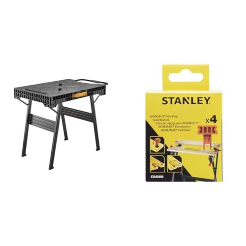 Stanley FatMax klappbare Werkbank (bis 455kg belastbar) FMST1-75672 & STA40400-XJ Spannelement (zum Befestigen an der Werkbank, kompatibel mit Black+Decker Workmate WM100, WM825, 4 Stück) von Stanley