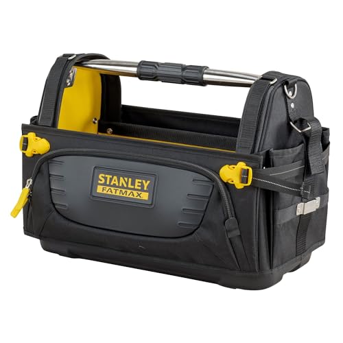 STANLEY FatMax Werkzeugtrage - Werkzeugtasche aus strapazierfähigen 600er Denier Nylon, schneller Zugriff auf das Werkzeug, mit rutschfestem Stahlgriff, verschließbare Seitenteile - FMST1-80146 von Stanley