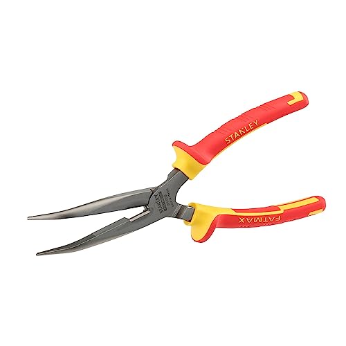 Stanley Fatmax Spitzzange gerade VDE 0-84-007 (200mm Länge, einzeln bis 10.000 Volt getestet, hochbelastbare & elastische Präzisionsspitzen, lange & flach-runde gerade Backen, gezahnte Greifflächen) von Stanley