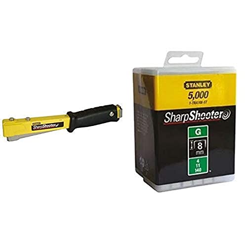 Stanley Hammertacker 6-PHT150 – Kraftvoller Schlagtacker mit robustem Stahlgehäuse und ergonomischem Handgriff & Klammern Typ G (8 mm, aus Flachdraht, 5000 Stück, rostbeständig) 1-TRA705-5T von Stanley