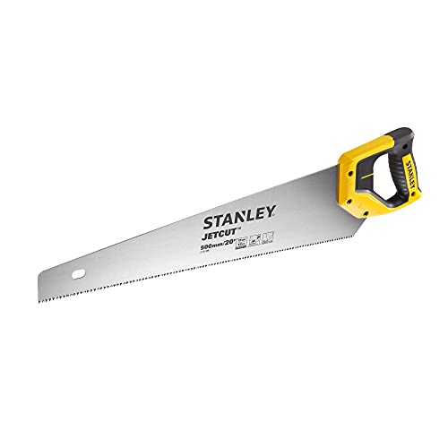 Stanley JetCut Handsäge fein (500 mm Länge, 11 Zähne/Inch, Bi-Material, Hardpoint-Verzahnung, 45°/90°-Anschlag, für feine Schnitte in Holz) 2-15-599 von Stanley