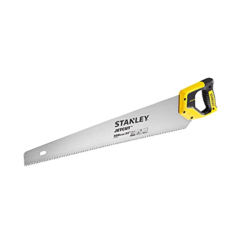Stanley JetCut Handsäge grob (550 mm Länge, 7 Zähne/Inch, Bi-Material, Hardpoint-Verzahnung, 45°/90°-Anschlag, für schnelle Schnitte in Holz) 2-15-289 von Stanley
