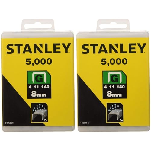 Stanley Klammern Typ G (8 mm, aus Flachdraht, wiederverschließbare Verpackung, 5000 Stück, rostbeständig) 1-TRA705-5T (Packung mit 2) von Stanley
