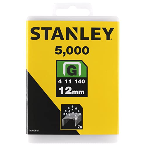 Stanley Klammern Typ G (12 mm, Klammern aus Flachdraht für Elektro- und Handtacker Typ G, 5000-Stück) 1-TRA708-5T, Silbern Stanley Klammern Typ G (12 mm, Klammern aus Flachdraht für Elektro- und Handtacker Typ G, 5000-Stück) 1-TRA708-5T, Silbern von Stanley