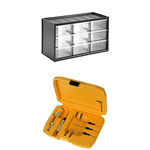 Stanley Kleinteilemagazin/Sortimentskasten (36.5x21.3x15.5cm, mit neun Schubladen, bruchfester Kunststoffrahmen) + DeWalt DT7612-XJ Schnellwechsel-System Set (12-teilig) von Stanley
