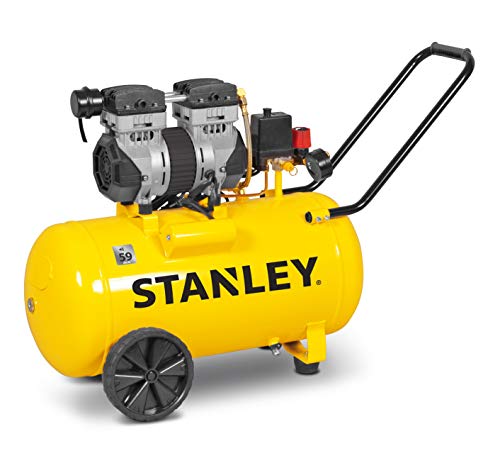 Stanley Kompressor 230V SXCMS1350HE - Luftkompressor 8Bar - 50L - 52dB - Geräuscharme Luftpumpe - Ölfrei - 150L/Min - mit Handgriff und Rädern - Gelb von Stanley