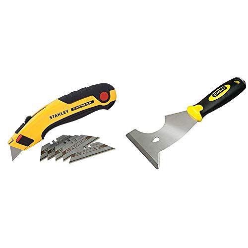 Stanley Messer Fatmax (mit 5 Carbide Klingen,) 1 Stück, 7-10-778 & Multifunktionsspachtel (22,4 cm Länge, 76 mm Klingenbreite, Spitzklinge, Bi-Material Handgriff) 0-28-206 von Stanley