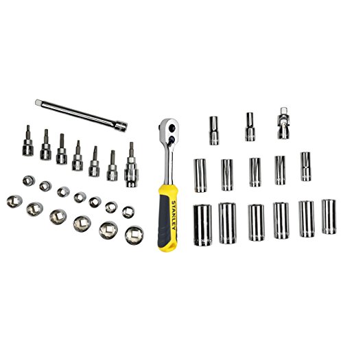 Stanley Transmodul System (Modul 3/8 Zoll, 6-Kant Steckschlüssel und Zubehör-Set, mit Maxi-Drive Profil und Bi-Material Handgriff, S2 Stahl Bits, 60 HRC, 36-trilig) STMT1-74174 von Stanley