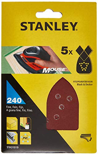 Stanley Mouse Schleifpapier (Körnung K240, extra feine gekörnt, mit Klett-Fix, passend für Black+Decker Kompakt-Mouse) STA31019 von Stanley