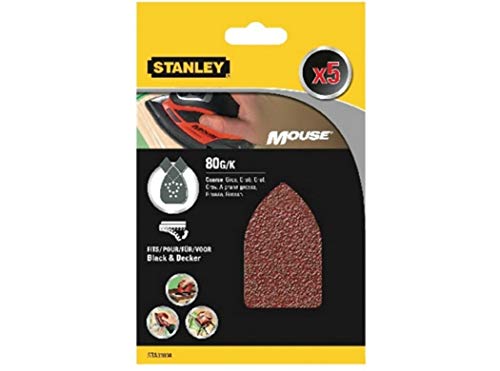 Stanley Mouse Schleifpapier (Körnung K80, grob gekörnt, mit Klett-Fix, passend für Black+Decker Kompakt-Mouse) STA31004 von Stanley