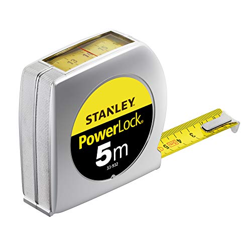 Stanley Powerlock Bandmaß 0-33-932 (5m mit Sichtfenster, extra starkes Band, Mylar-Schutzschicht, verchromt, Gürtelclip) von Stanley