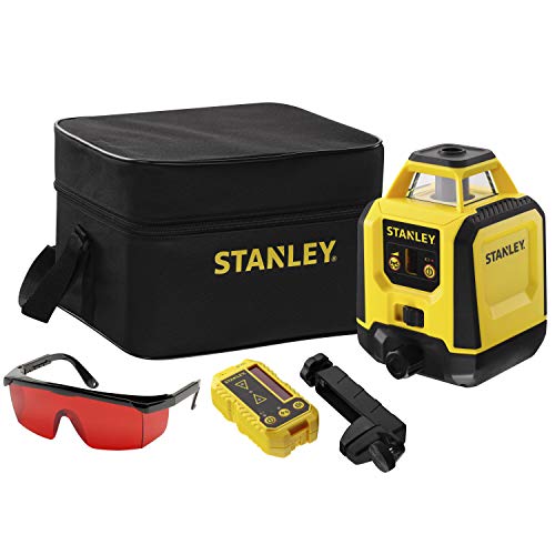 Stanley Rotationslaser DIY STHT77616-0 (roter Laser, vollautomatischer Horizontallaser, Rotationsgenauigkeit: +/- 6 mm/30 m, inkl. Empfänger, Zieltafel, Laserbrille, 2x Batterien, Tasche),Schwarz/Gelb von Stanley