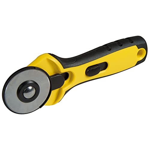 Stanley Rundklingen-Cutter STHT0-10194 (45mm Rundklinge, Rollschneider ideal für Stoffe, Textilien & Leder, für Links- und Rechthänder, leichtes Schneiden von Geraden und Bögen in alle Richtungen) Schwarz Gelb von Stanley