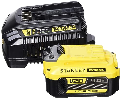 STANLEY FATMAX 18V V20 Akku-Starterkit, zum Einstieg in das STANLEY FATMAX V20 Akkusystem, mit x1 Schnellladegerät (EU-Stecker) und x1 Li-Ionen 4,0 Ah Akku, ‎SFMCB14M1-QW von STANLEY FATMAX
