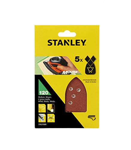 Stanley Mouse Schleifpapier (Körnung K120, grob gekörnt, mit Klett-Fix, passend für Black+Decker Kompakt-Mouse) STA31009 von Stanley