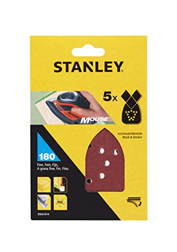 Stanley STA31014-XJ Schleifpapier (Körnung K180, feine gekörnt, mit Klett-Fix, passend für Black+Decker Kompakt-Mouse), braun von Stanley