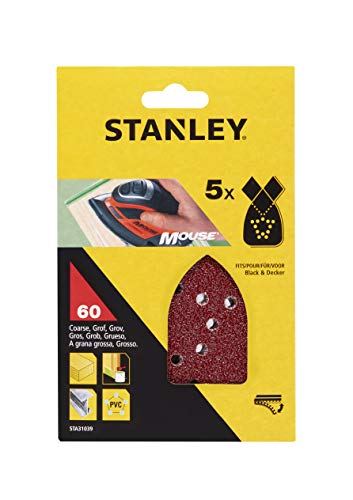 Stanley Mouse Schleifpapier (Körnung K60, extra grob gekörnt, mit Klett-Fix, passend für Black+Decker Kompakt-Mouse) STA31039 von Stanley