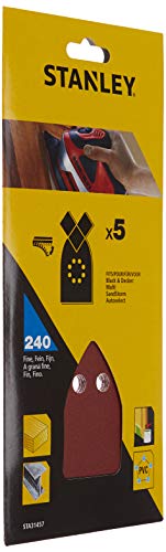 Stanley Multischleifer Schleifpapier (K240, extra feine Körnung, mit Klettfix, passend für diverse Black+Decker Multischleifer, 5 Stück) STA31457 von Stanley