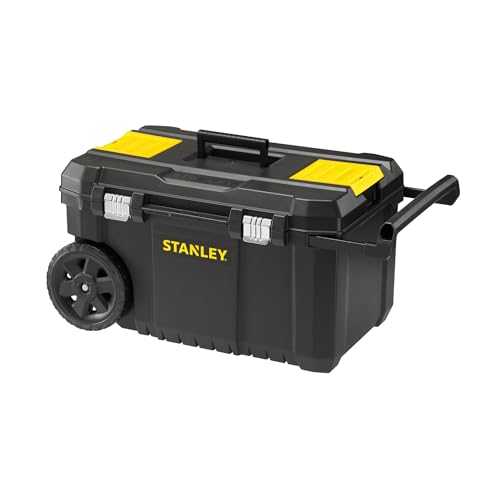 Stanley Essential Mobile Montagebox (50 L, Metallverschlüsse, Teleskopgriff, stabile Räder für schwere Last und leichten Transport) STST1-80150 von Stanley