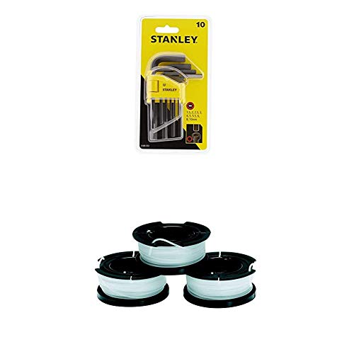 Stanley Sechskantstiftschlüssel-Set, 10-teilig (je 1x 1.5/2/2.5/3/4/5/5.5/6/8/10mm Stiftschlüssel) + Black+Decker A6485 Fadenspulen (für Trimmer 3er Pack- 3 x 10 m Länge, ⌀ 1,5 mm Fadendurchmesser) von Stanley