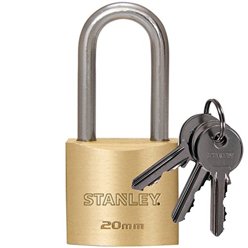 Stanley Solid Brass Vorhangschloss 20 mm mit hohem Bügel, 3 Schlüssel, S742-040, Schloss, Bügelschloss Gold von Stanley