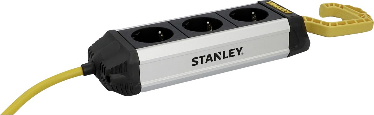 Stanley Steckdosenleiste 3-fach 3m mit Haken, Aluminiumgehäuse, schwarz von Stanley