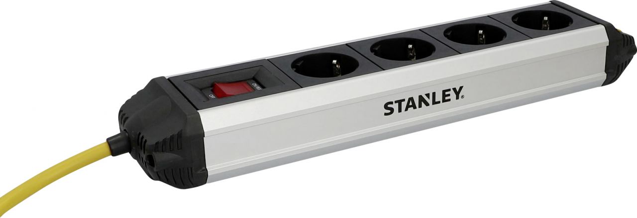 Stanley Steckdosenleiste 4-fach 2m mit Schalter, Aluminiumgehäuse, schwarz von Stanley