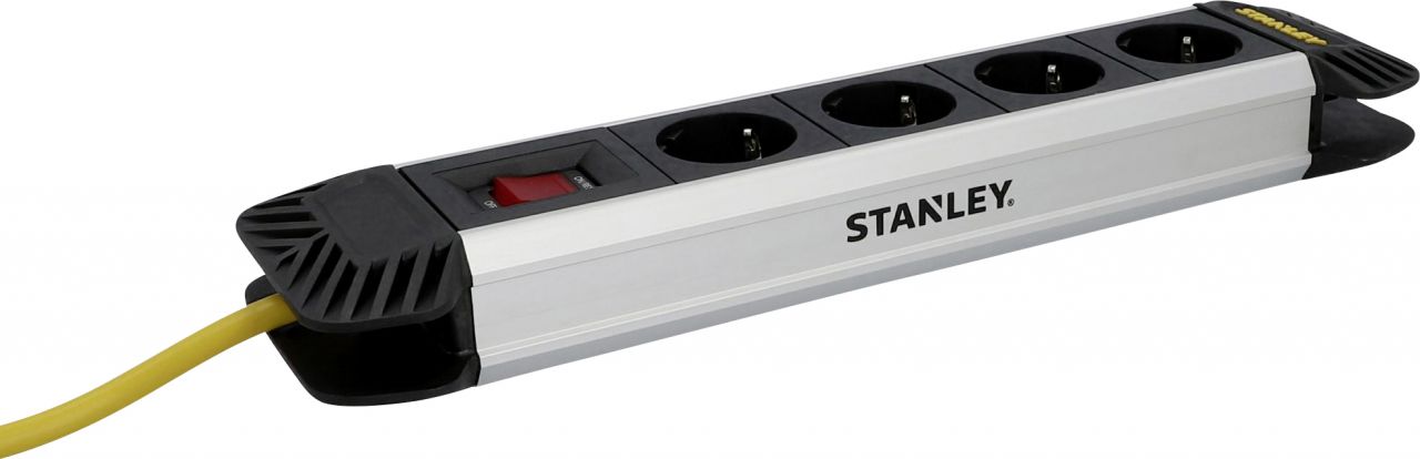 Stanley Steckdosenleiste 4-fach 3m mit Schalter, Aluminiumgehäuse, schwarz von Stanley