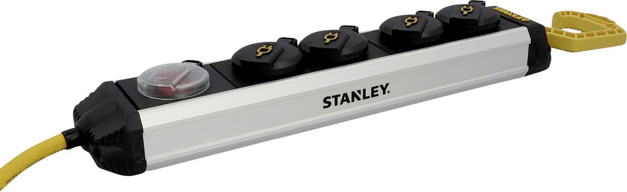 Stanley Steckdosenleiste 4-fach 3m mit Schalter und Haken, schwarz von Stanley