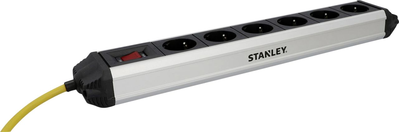 Stanley Steckdosenleiste 6-fach 2m mit Schalter, Aluminiumgehäuse, schwarz von Stanley