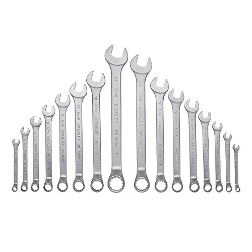 Stanley Transmodul System, Modul Ring-Maulschlüssel-Set (in den Größen: 6 mm - 22 mm und 24 mm, mit Maxi-Drive Profil, aus matt Chrom, 16-teilig, passend zu TransModul Werkstattwagen) STMT1-74178 von Stanley