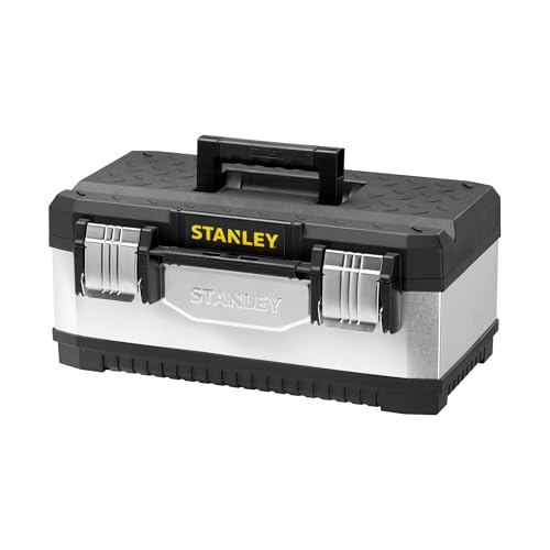Stanley Werkzeugbox / Werkzeugkoffer (20", 49.7x29.3x22.2cm, aus Metall-Kunststoff, galvanisiert, mit Vorhängeschloss, Metallschließen, Transportbox mit Bi-Material Griff) 1-95-618 von Stanley