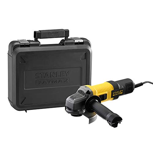 Stanley FatMax Winkelschleifer FMEG220K (850 Watt, 125 mm Scheibendurchmesser, M14 Spindelgewinde, für Trenn, Schleif- & Schrupparbeiten, mit Zusatzhandgriff & Zubehör) FMEG220K-QS Schwarz/Gelb von Stanley