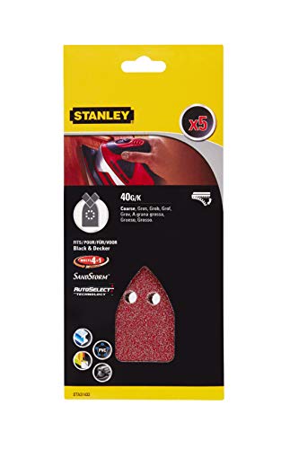 Stanley Multischleifer Schleifpapier (K40, extra grobe Körnung, mit Klettfix, passend für diverse Black+Decker Multischleifer, 5 Stück) STA31432 von Stanley