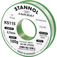 Stannol - KS115 Lötzinn, bleifrei Spule Sn99,3Cu0,7 ROM1 100 g 0.7 mm von Stannol