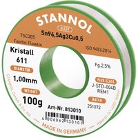 Stannol - Kristall 611 Fairtin Lötzinn, bleifrei bleifrei Sn96,5Ag3Cu0,5 REM1 100 g 1 mm von Stannol