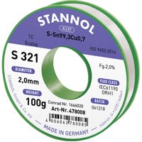 S321 2,0% 2,0MM SN99,3CU0,7 cd 100G Lötzinn, bleifrei bleifrei, Spule Sn99,3Cu0,7 ORH1 100 g - Stannol von Stannol