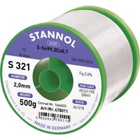 S321 2,0% 2,0MM SN99,3CU0,7CD 500G Lötzinn, bleifrei bleifrei, Spule Sn99,3Cu0,7 ORH1 500 g - Stannol von Stannol