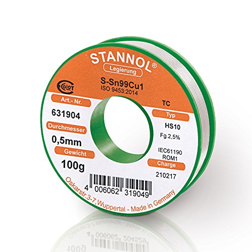 STANNOL 631904 Lötdraht Typ HS10 Legierung TC Sn99Cu1, 0,5 mm, 100 g Spule von Stannol