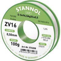 Stannol - ZV16 Lötzinn, bleifrei bleifrei Sn96,5Ag3Cu0,5 REL0 100 g 0.5 mm von Stannol