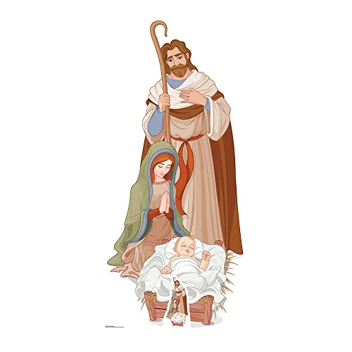 STAR CUTOUTS Lebensgroßer Pappaufsteller mit Mini-Ausschnitt aus Krippenfiguren, Pappe, Mehrfarbig, 183 x 88 x 183 cm von STAR CUTOUTS
