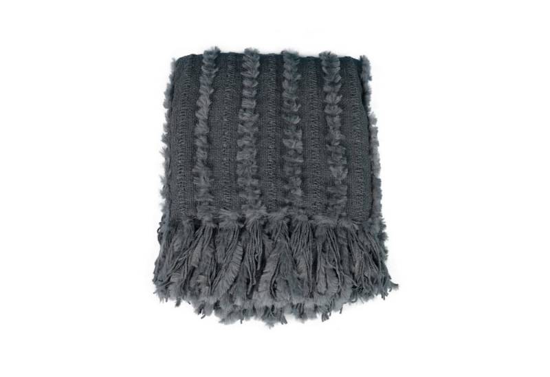Wohndecke Star Home Wohndecke Strickdecke Zopfmuster Fransen Nala grau 130x170, Star Home Textil von Star Home Textil
