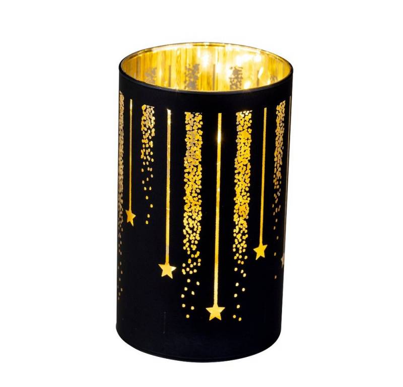 Star-Max Tischleuchte Windlicht "Sterne" 10er LED Timer Glas schwarz 15x9cm 35808 von Star-Max